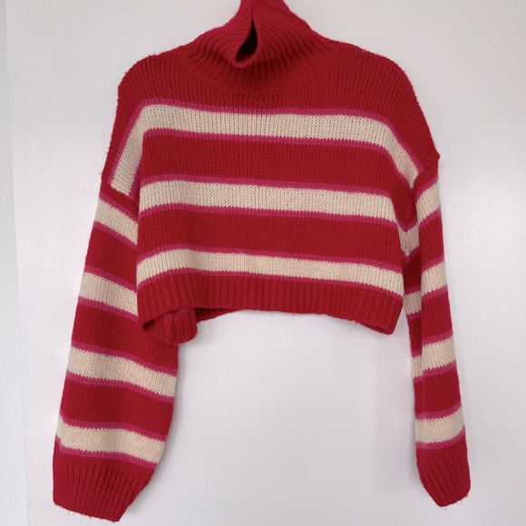 Red, White, and Pink Striped Cropped Sweater / size M - Picture 3 of 3